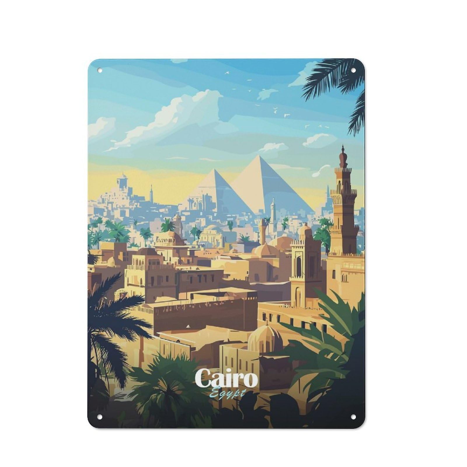 Junmoney Style-11 Industrial Cairo Skyline With Pyramids Retro Metal Sign 40X30cm, Shed Wall Plaque For Garage, Workshop, Shed Or Utility Room