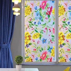 SUNBIRD Privacy Design Window Film Frosting Film Window Sticker Frosted Vinyl Sheets for Front Door Bathroom sidelight Small Windows High Gloss Premium PVC (16 x 100 Inch, Multicolor Flower)