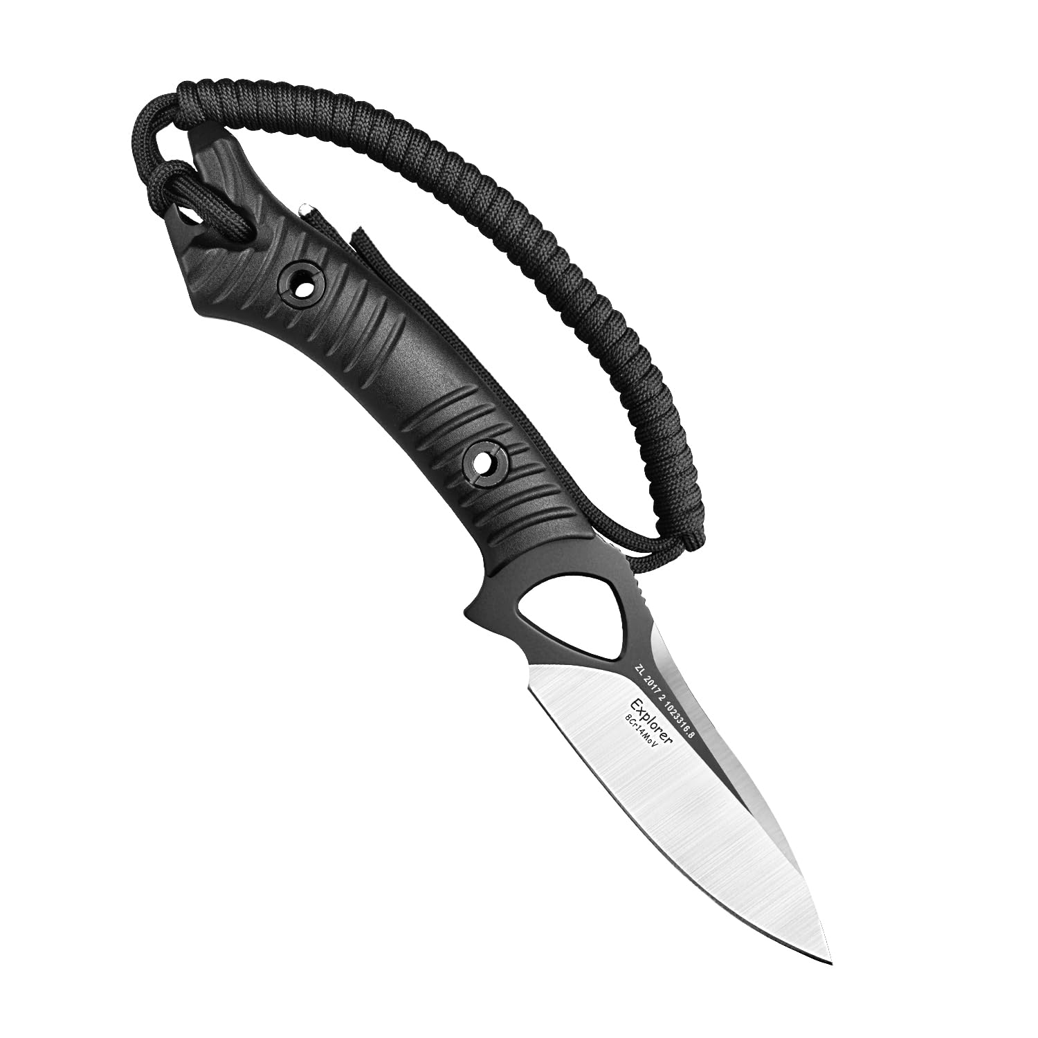 TONIFE Explorer Nóż ze stałym ostrzem z pokrywą 8Cr14MoV Blade wielofunkcyjny nóż survivalowy, wzmocniony włóknem szklanym z nylonowym uchwytem do noża EDC (czarny+czarny tytan i satyna)