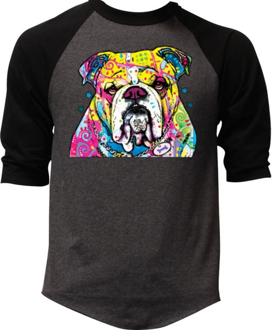 Interstate Apparel IncNeon English Bulldog Men's Baseball Raglan T-Shirt Black/Charcoal