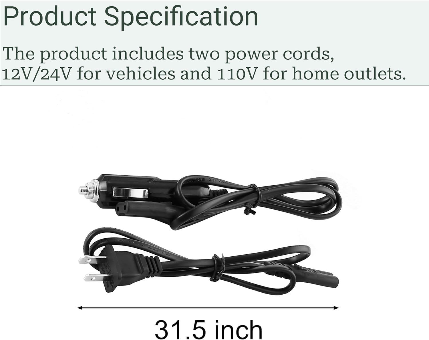 Fiambrera eléctrica, cable de alimentación de 12 V/24 V/110 V, cable de alimentación calentado de 32 pulgadas, cable de alimentación portátil de repuesto para calentador de alimentos (tipo A) 5