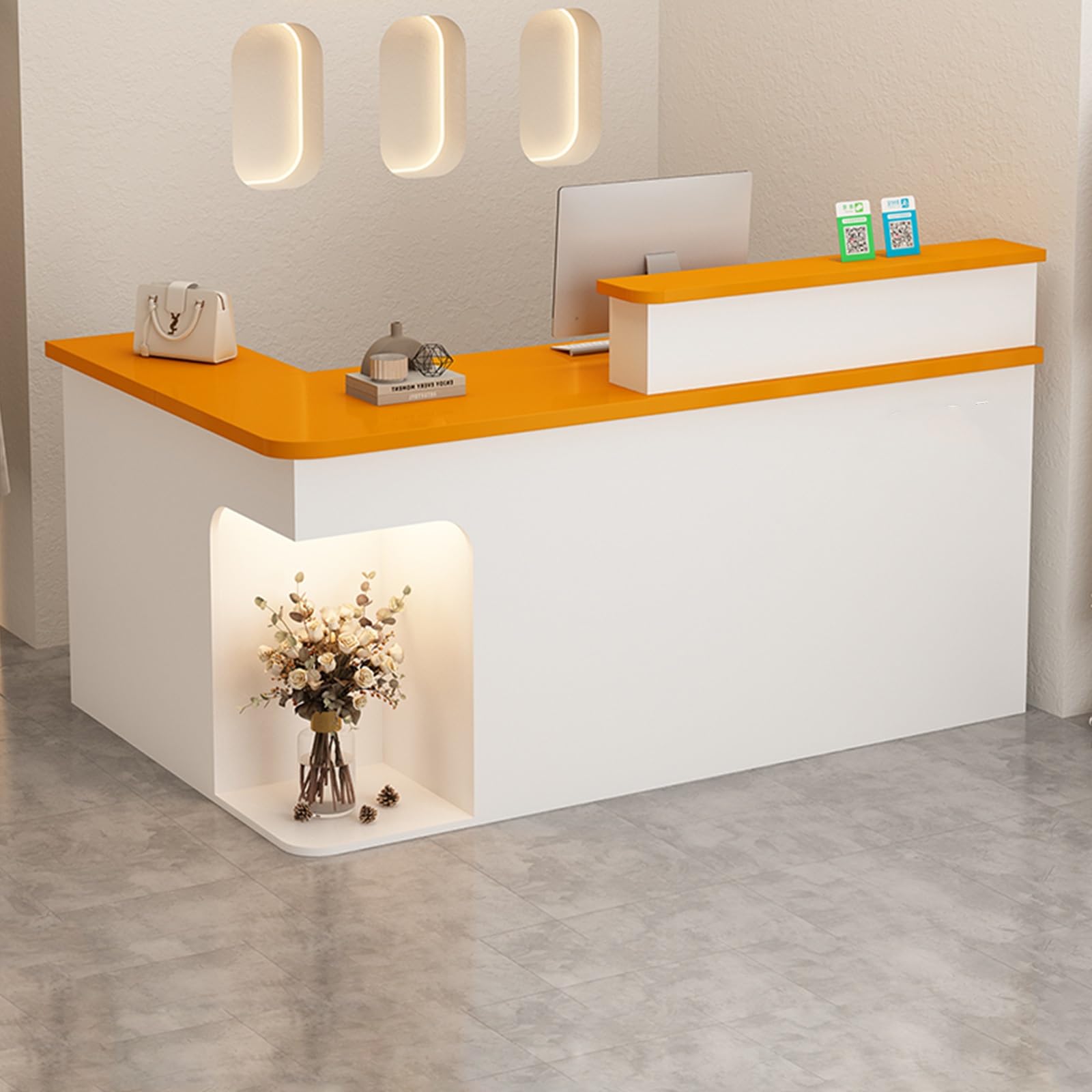 Genérico Mostrador de recepción pequeño en Forma de L, mostrador de recepción y Caja Moderno para salón de Belleza, Tienda y Oficina, mostrador de recepción de pie (J1,