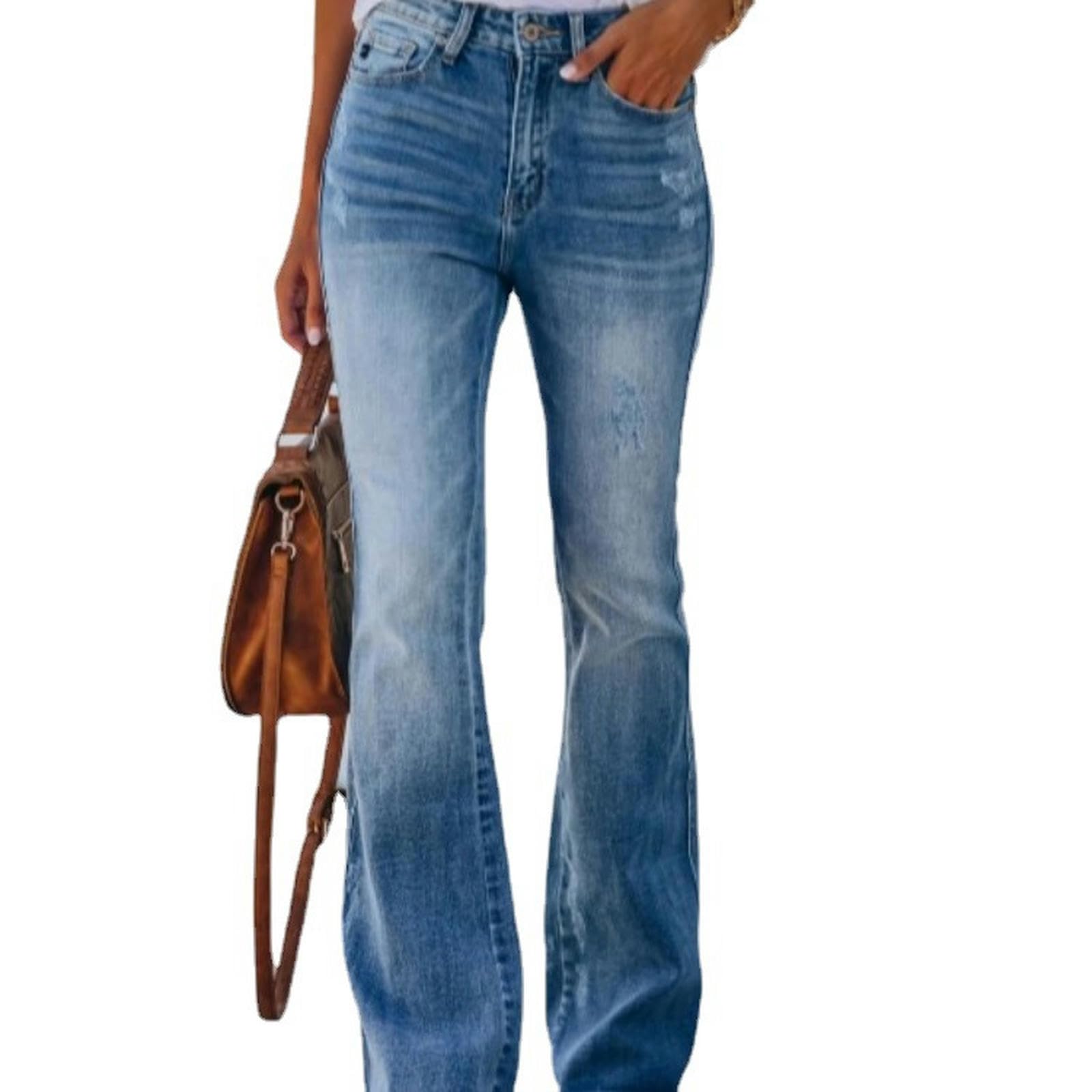 Jeans Bootcut Elastici a Vita Alta da Donna Jeans di Alta qualità - Blu - M
