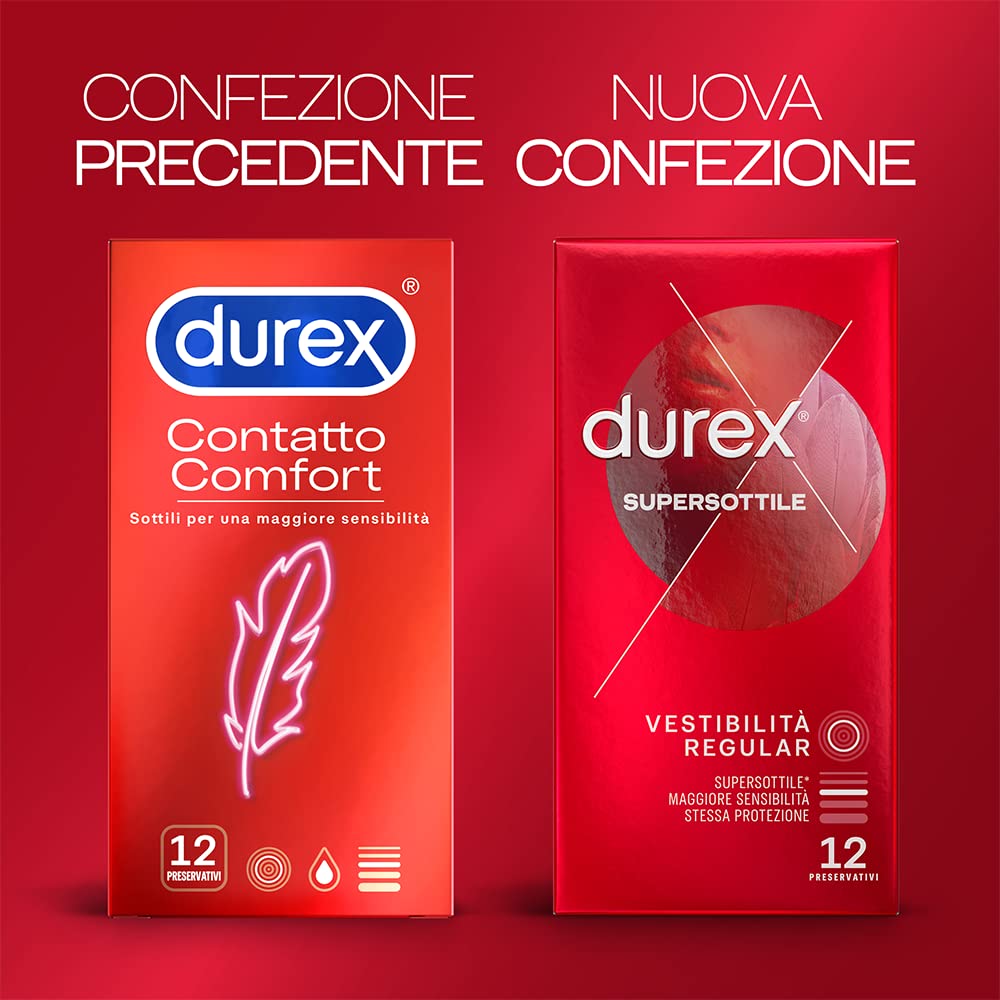 Durex SuperSottile, Preservativi Ultra Sottili Vestibilità Regular, 24 Profilattici