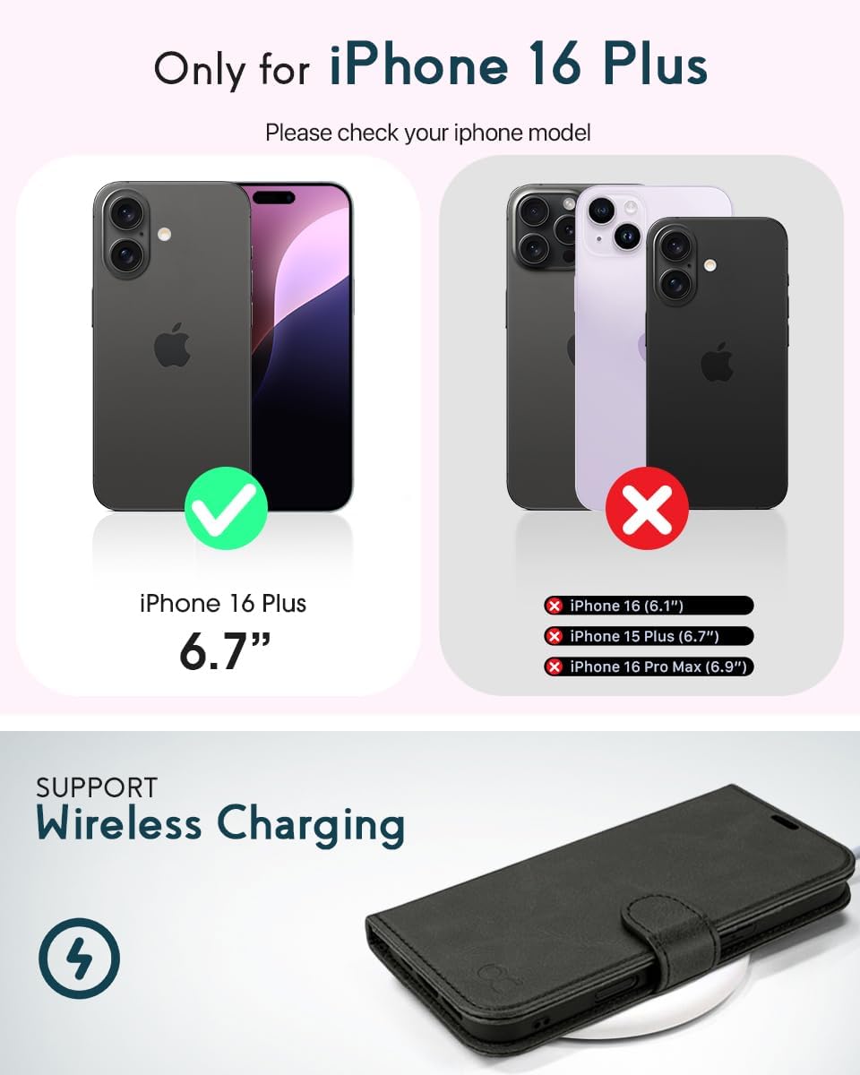 OCASE for iPhone 16 Plus Wallet Case, PU Leather Crossbody Phone Case with Removable Shoulder Strap, Kickstand, RFID Blocking Card Slots, Flip Folio Phone Cover 6.7 Inch 2024, Graphite