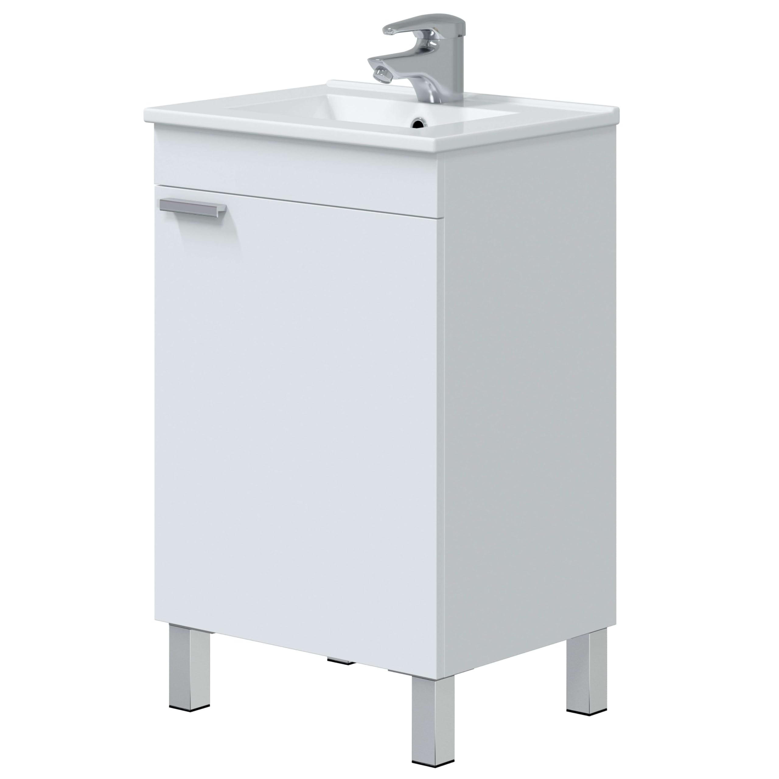 Miroytengo Mueble de Baño 50 cm Atenea con Patas Armario 1 Puerta Abatible Color Blanco Brillo (Sin Lavabo)