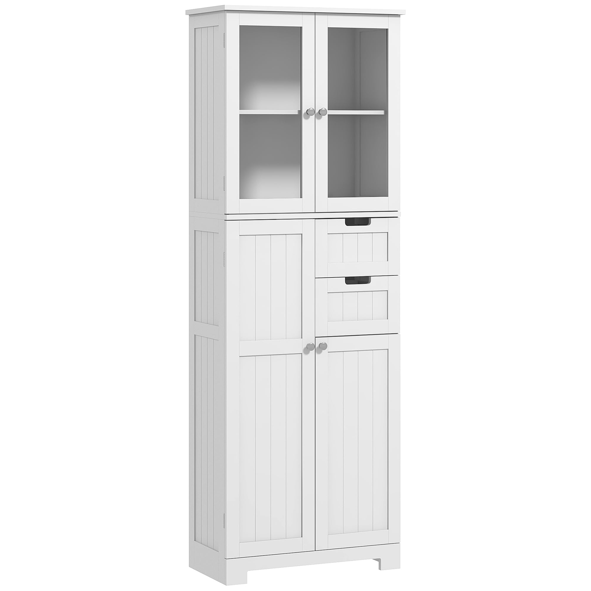 Armoire Colonne Salle De Bain HOMCOM 60x30x170 Cm - Portes Vitrées, Tiroirs, Étagères Réglables, Blanc