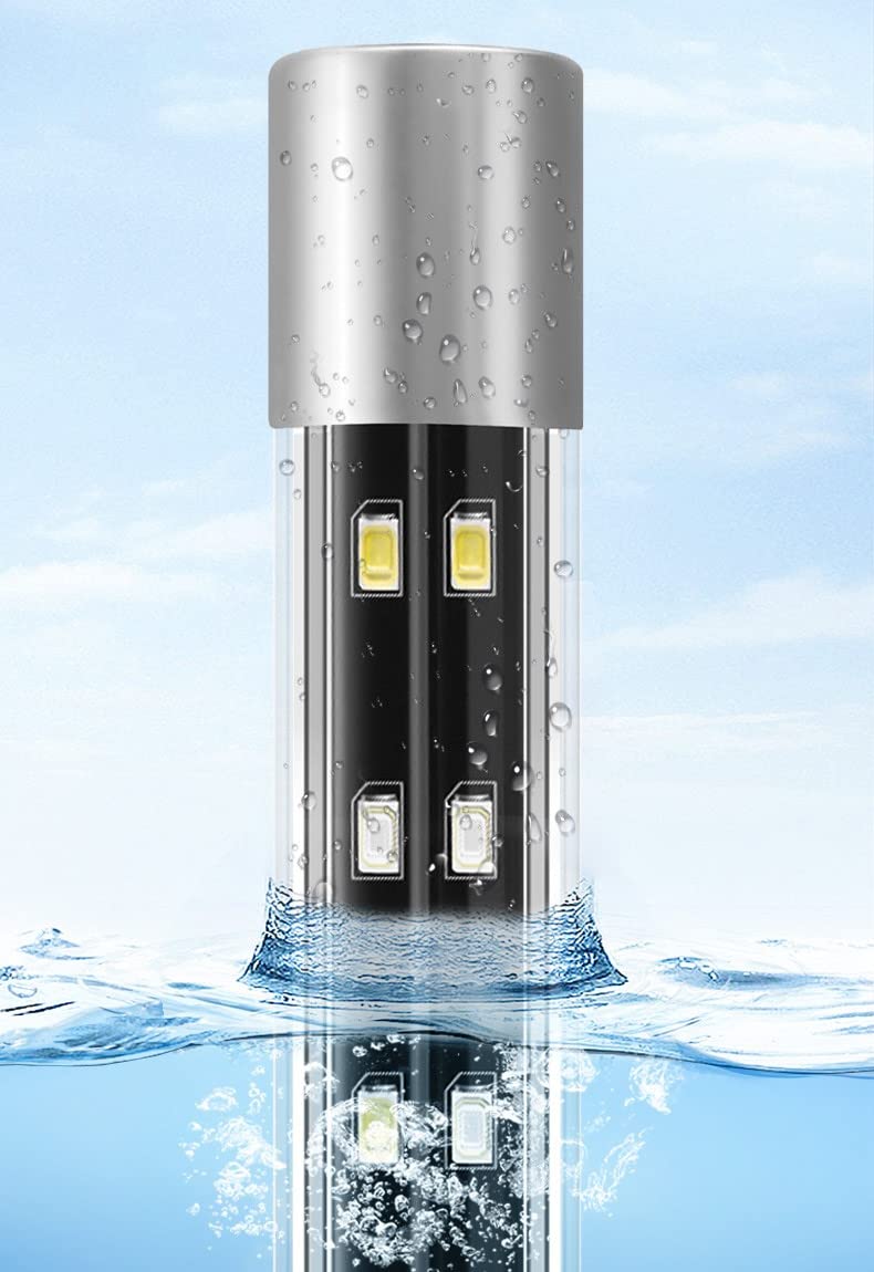 Close-up of the submersible aquarium light showing its waterproof design