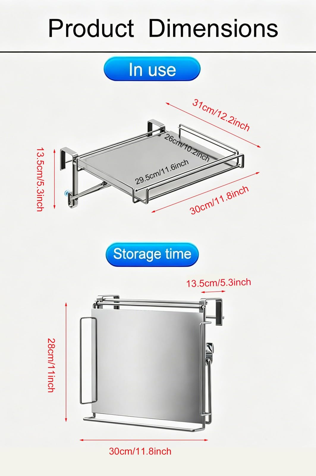 Estante para Puerta de Armario de Acero Inoxidable Impermeable, Tablero de PreparacióN Plegable DiseñAdo para Espacios de BañO HúMedos(A)