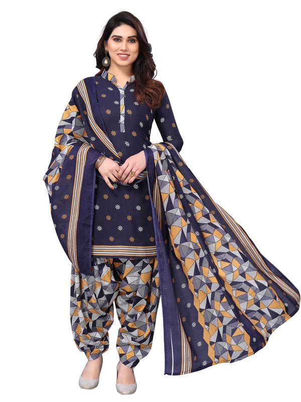 Satrani Women's Printed Poly Cotton Unstitched Dress Material(1176D1298N_Dark Blue3)