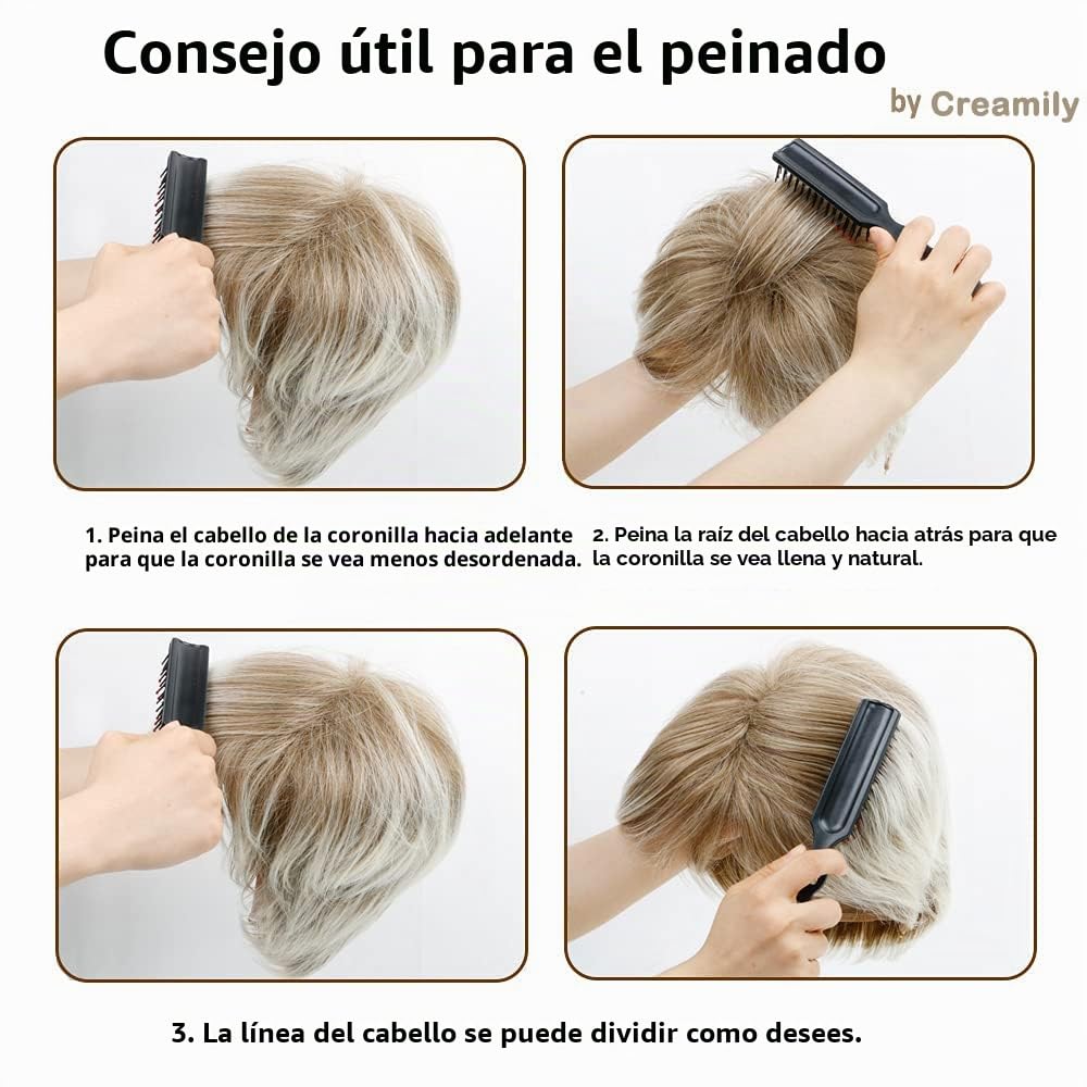 Creamily Peluca Corta Pixie Peluca Rubia Corta en Capas para Mujeres Peluca de Cabello Sintético para Señoras Rubia Marrón Mixta