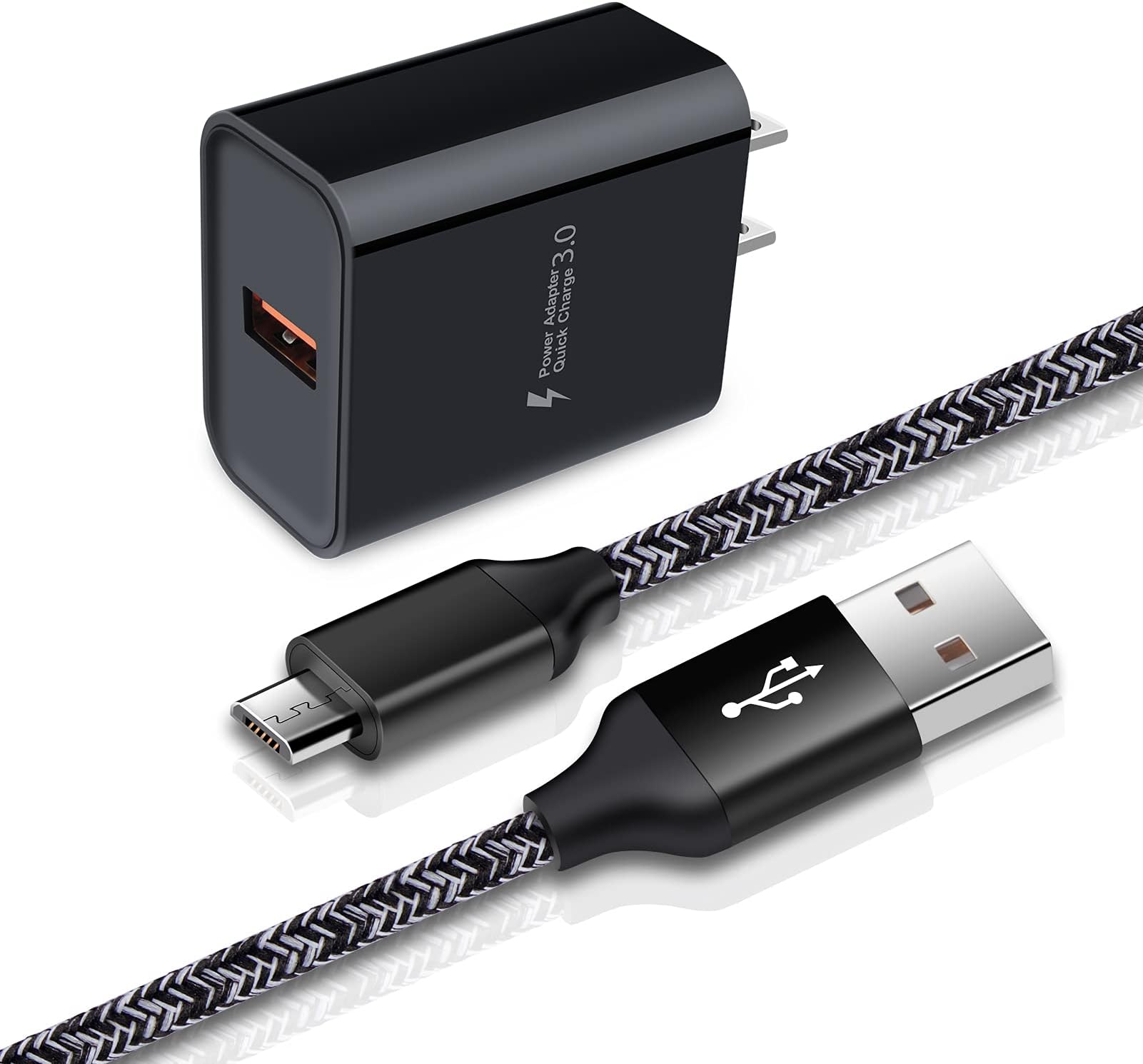 Adaptive Fast Charger Android Charger for Samsung Galaxy S7 Edge S6 S5 J3 J3V J7 J7V J5,Moto G5 G4 E6 E5 E4,LG Stylo 3 2 G4 K50 K40 K22 K20,Tablet,Android Phone,HTC, 3ft Fast Charging Micro USB Cable