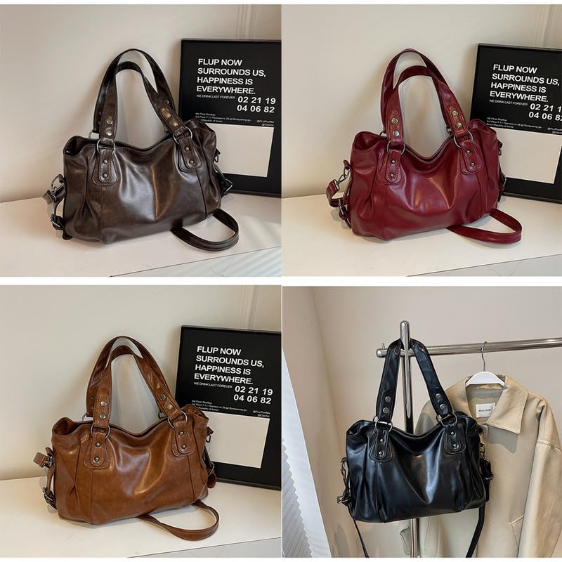 Hobo Borsa a mano con Tracolla da Donna in Pelle Sintetica Borsa Bauletto Sacchetto Borsa a spalla Borse Tote Donna Borse Manici Lunghi Donne Borsetta Marrone scuro