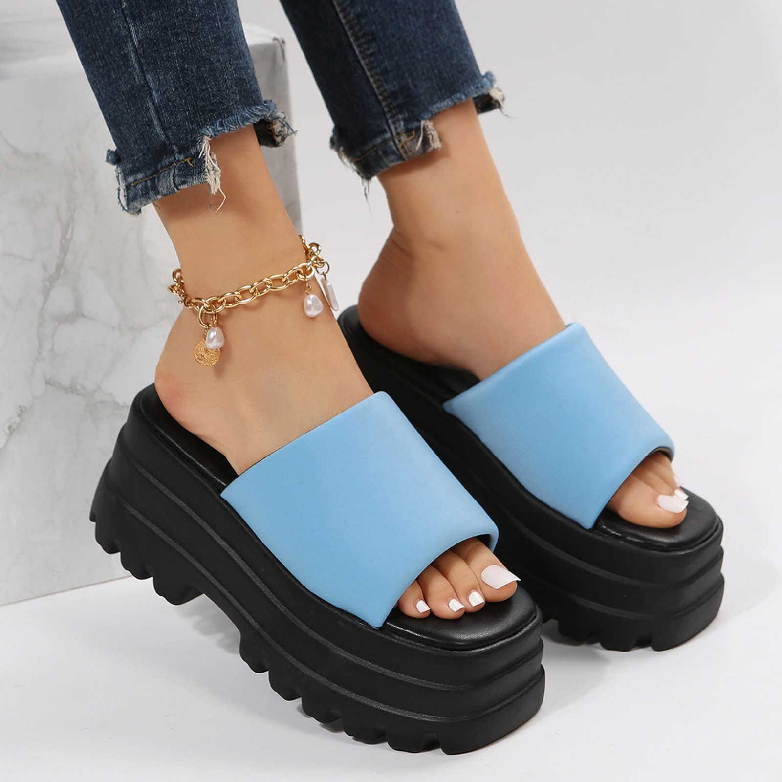 Chanclas Piscina Barefoot Verano Suaves Playa Sandalias De Gruesa Con Impermeable Y Punta Abierta De Tela Color SóLido Para Mujer A La Verano Mules Mujer Deportivas Piscina Barefoot