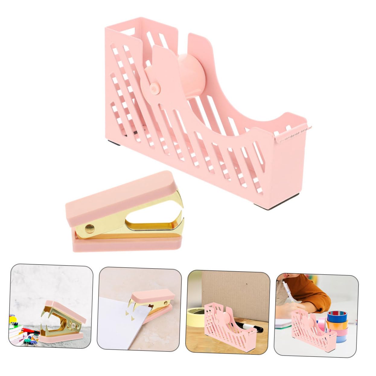 HOMSFOU 3 Set Set Di Articoli Di Cartoleria Del Nastro Per Le Unghie X Strumenti Fissi Distributore Di Nastro Desktop Distributori Di Nastro Per Ufficio Levapunti Gomma Da Cancellare Rosa