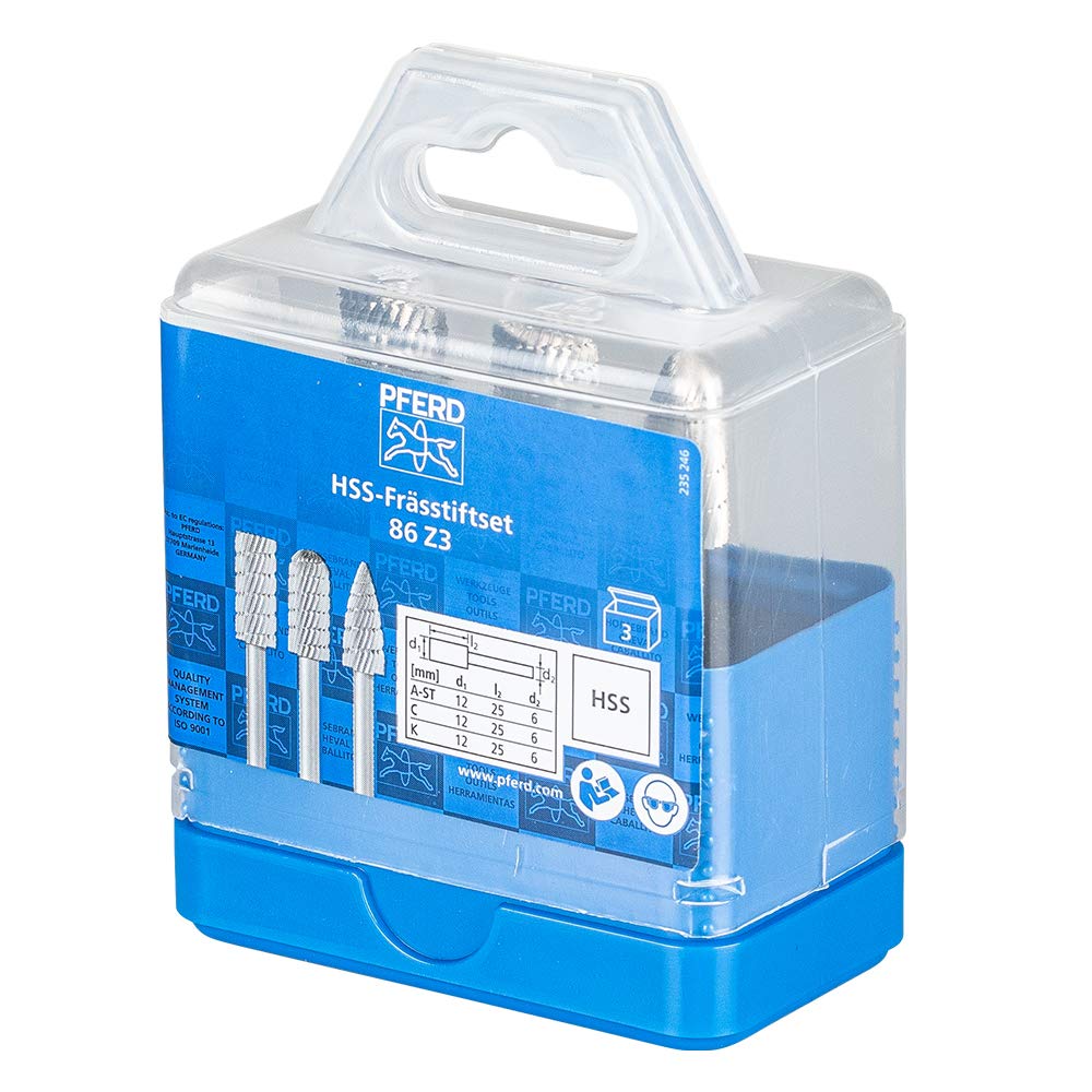 PFERD Set di 3 punte per fresa HSS, dentatura 3, Ø 12 mm, diametro gambo: 6 mm, 22900811 – universale per acciaio, ghisa e ghisa
