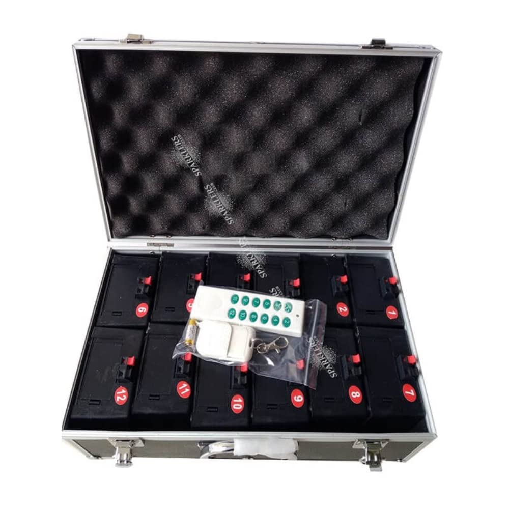 Sparkler per getti di scena 12 basi + 1 telecomando + Flight Case - Sistema di accensione kit 8 stazioni per artificio, getto di scena scintilla luminosa - SPARKLERS CLUB® - CONSEGNA 24/48H