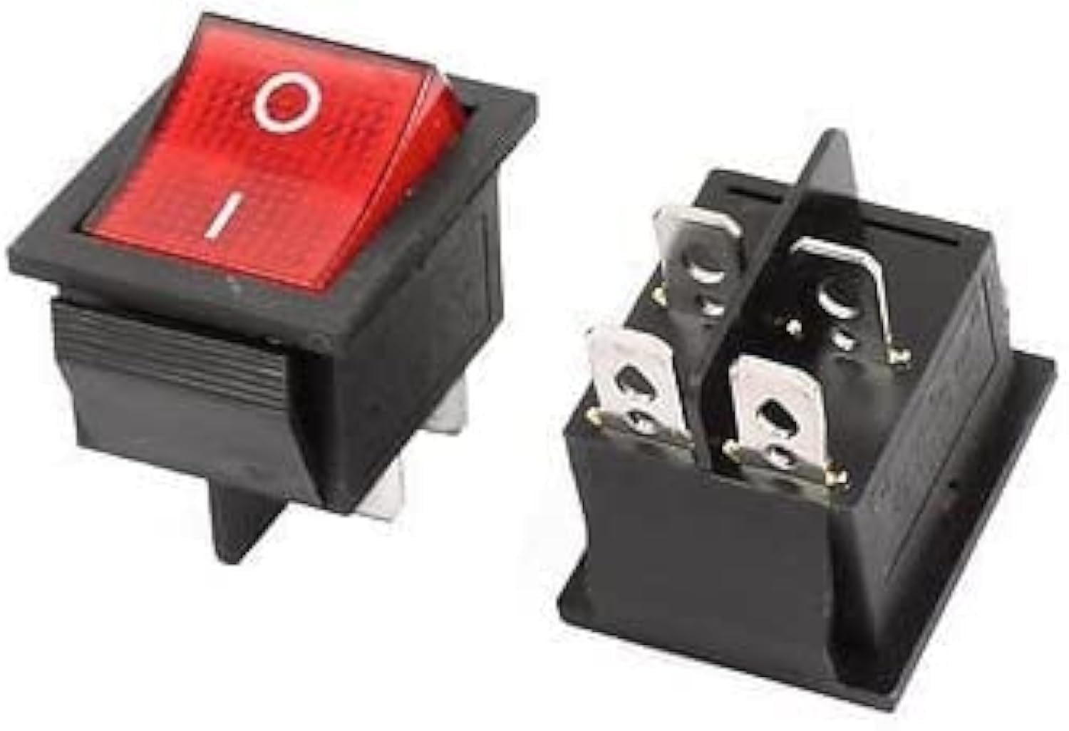 ABBASALI SQUARE Illuminated Red Button - KCD4 DPST ON-OFF 16A 250V AC / 20A 125V AC 4 Pin - Light Rocker Power Switch - for Car Auto Boat Truck (RED) Pack 0f 2Pcs