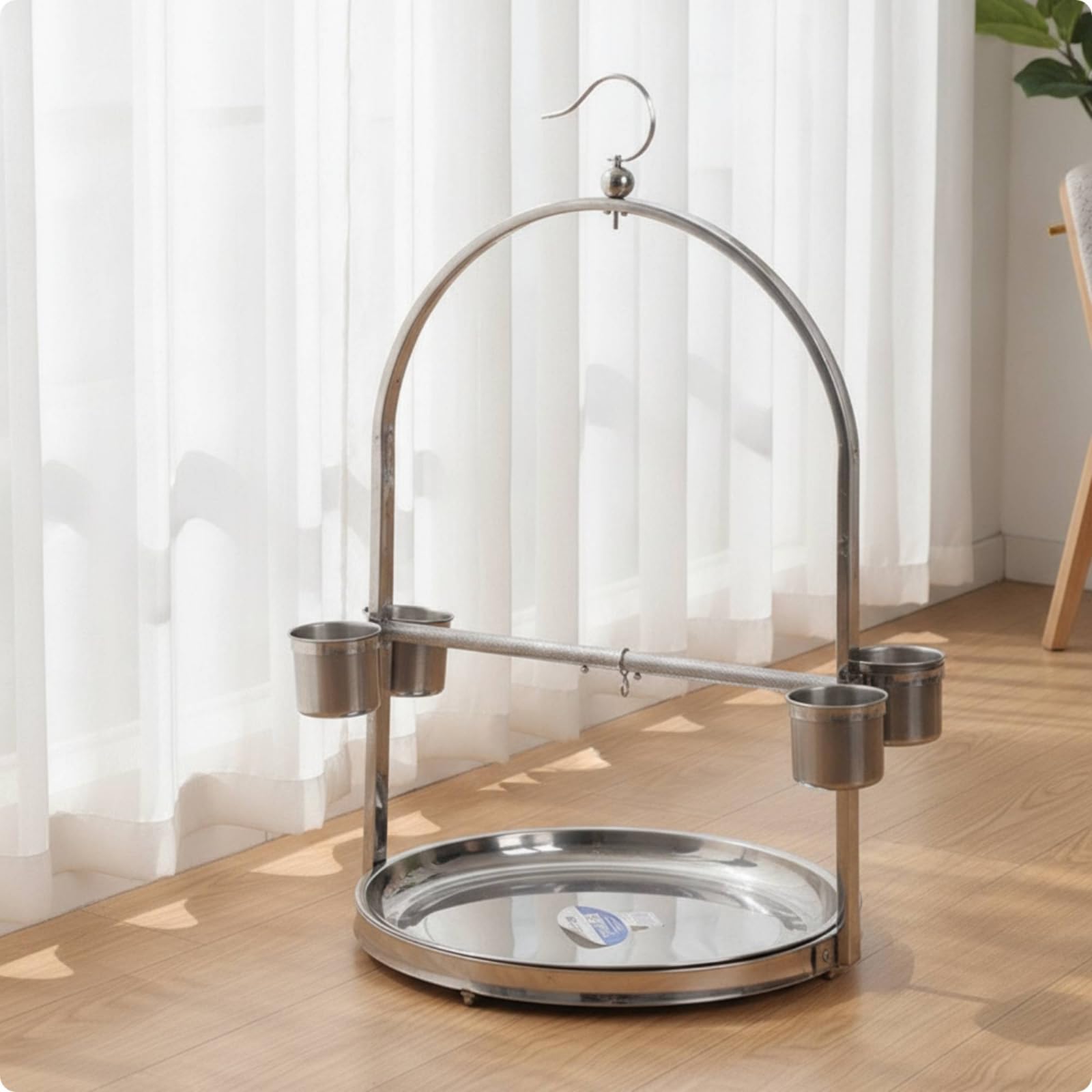 Percha Acero Inoxidable con Banja Resistente Soporte para Loros, Pájaros Domésticos, Jaula, Mediano 32x50 Cm