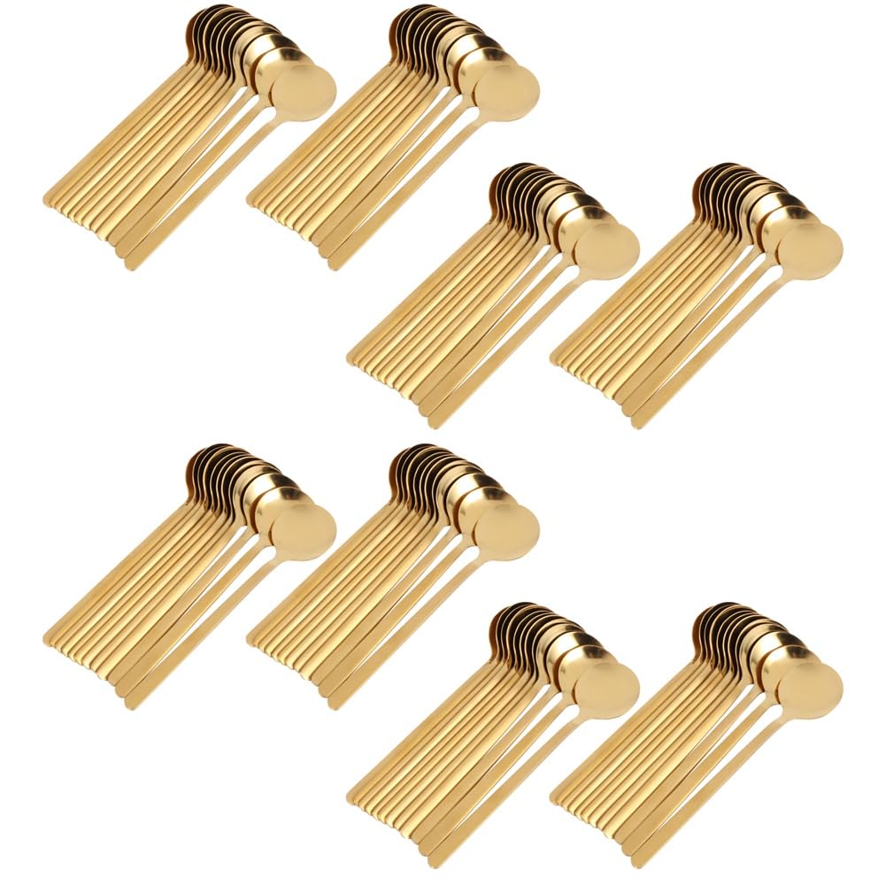 Juego de 96 cucharas de café redondas de acero inoxidable, mini cucharas de té, azúcar, postre, cucharilla de helado, cucharilla de sopa, accesorios de cocina (dorado)
