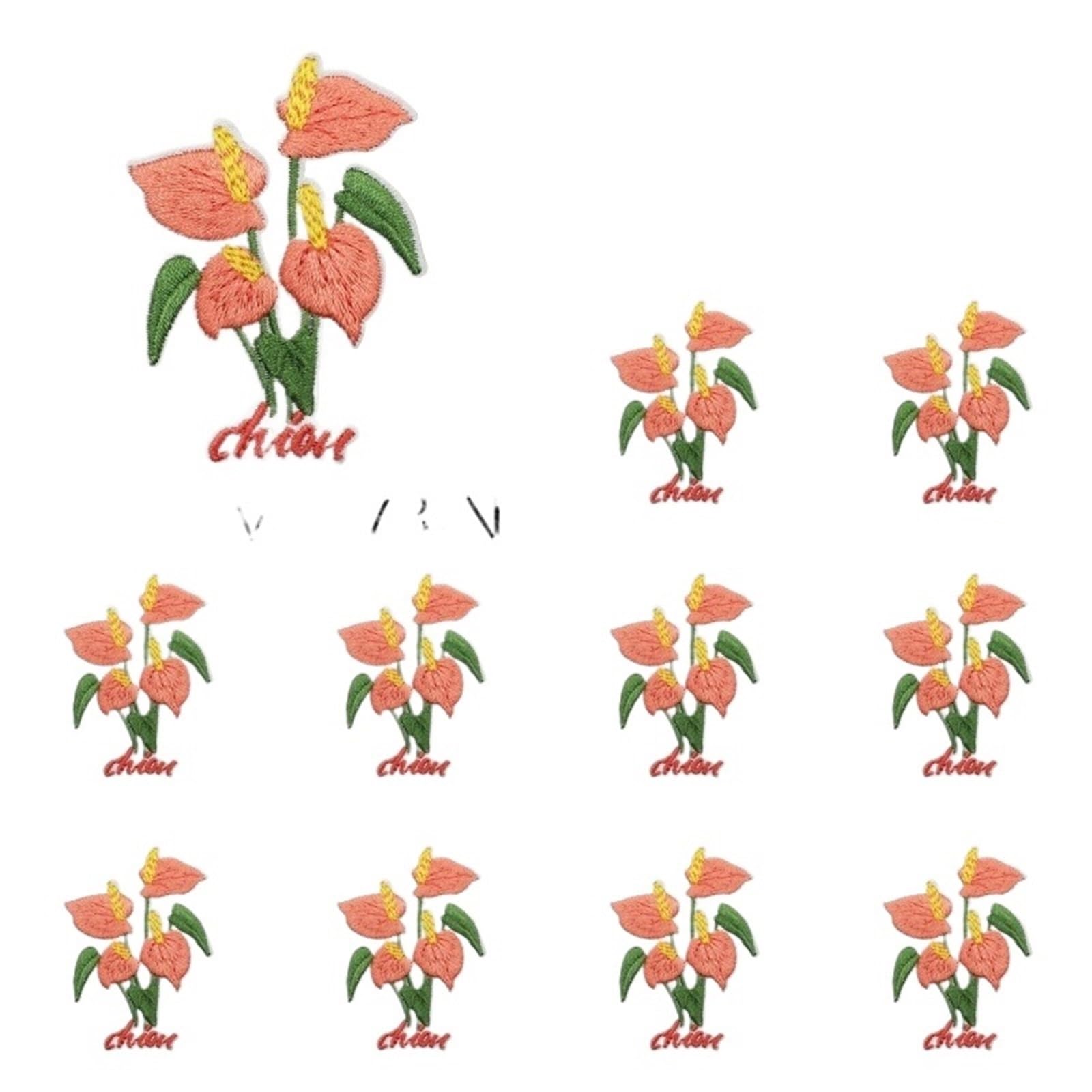 Wtaxbh Copper Iron On Patches 12Pcs Embroidered Patches Pack Plant Embroidery Leaf Flower Pot Red Patch Sticker Clothes Set Of Ironing(Copper)