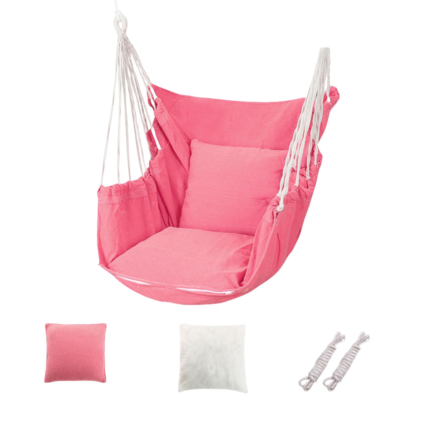 Mafagwre Hammock Chair - Hanging Swing Chair with Cushion and Pillow, Detachable Metal Support Bar, Portable Hanging Chair for Indoor Outdoor Patio (Pink)