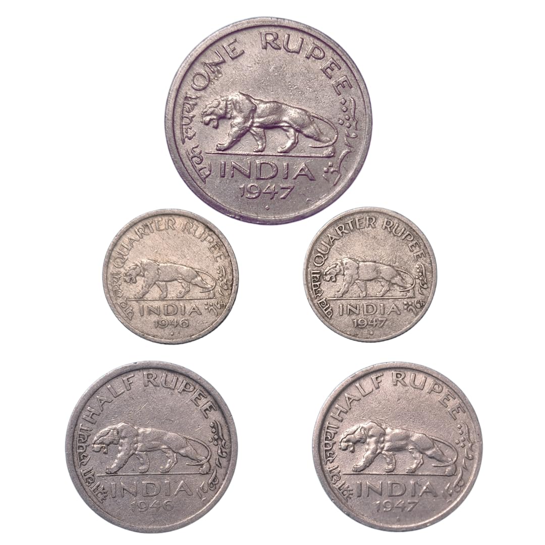 ShubhCoins George VI Rupee Series- Full Set of 5 Coins, |Key Date 1946-1947| Best for Kids Coin Collection, Good Collectable Condition-image-42