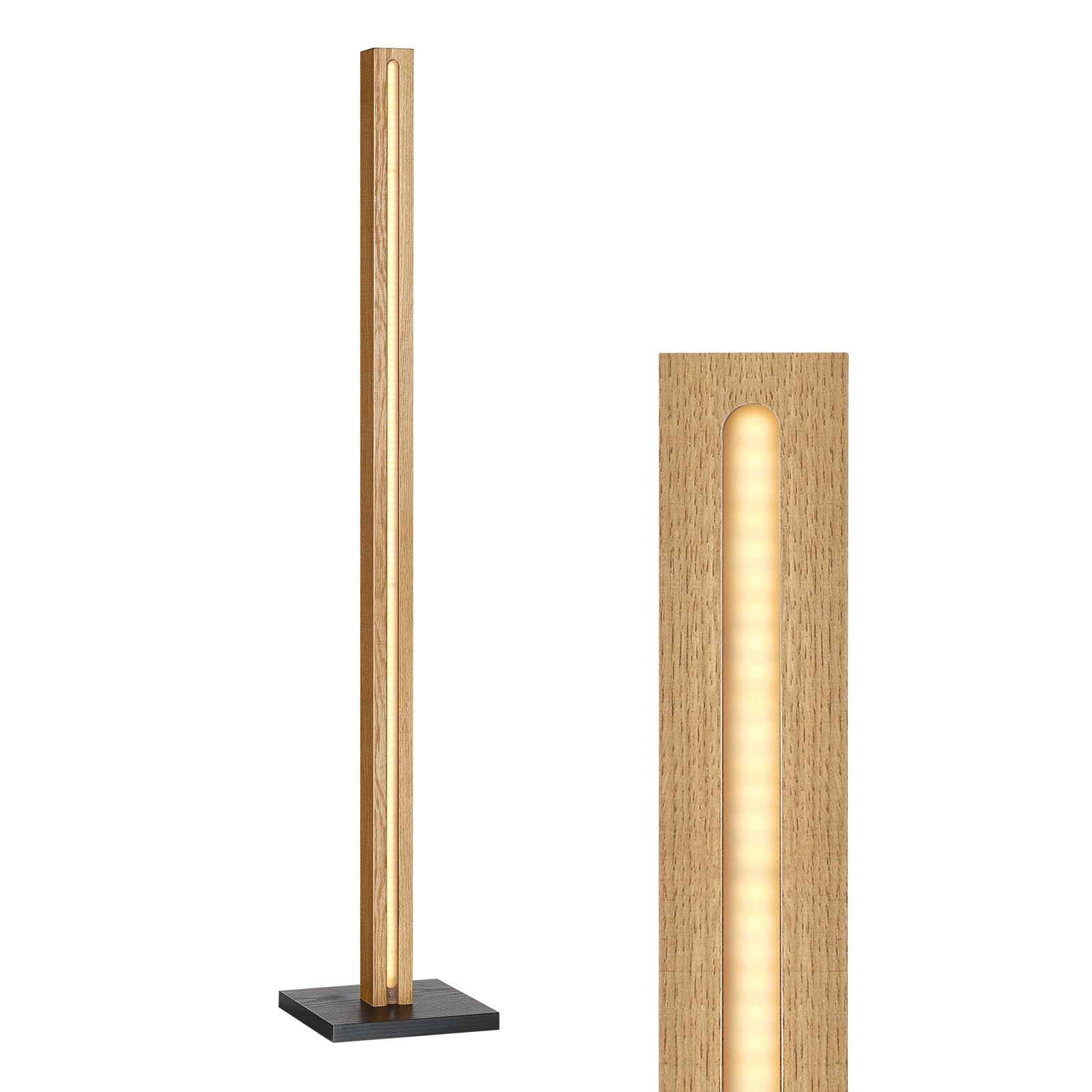 EDISHINE Lampada da Terra Legno, LED Lampada Piantana da Terra Dimmerabile, 800 LM 3000K Bianco Caldo, 18W per Ambienti, con Interruttore a Pedale e Funzione di Memoria per Soggiorno, Ufficio