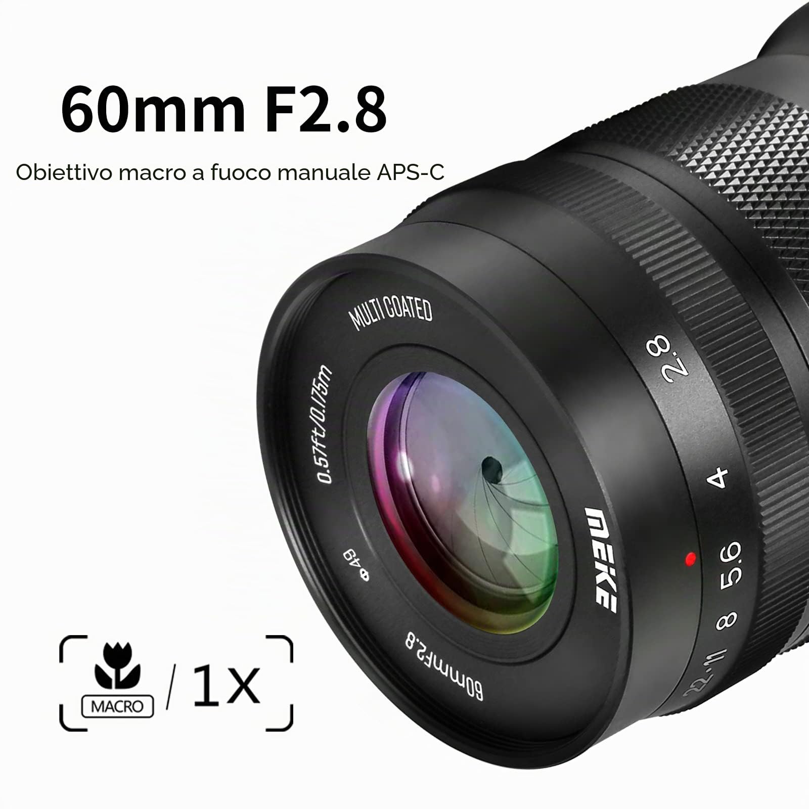 Meike 60 mm f2.8 Grande Apertura APS-C Frame Macro Manuale Focus Prime Obiettivo Fisso Compatibile con Nikon Z Mount Fotocamere Z50, Z5, Z6, Z7 in modalità APS-C