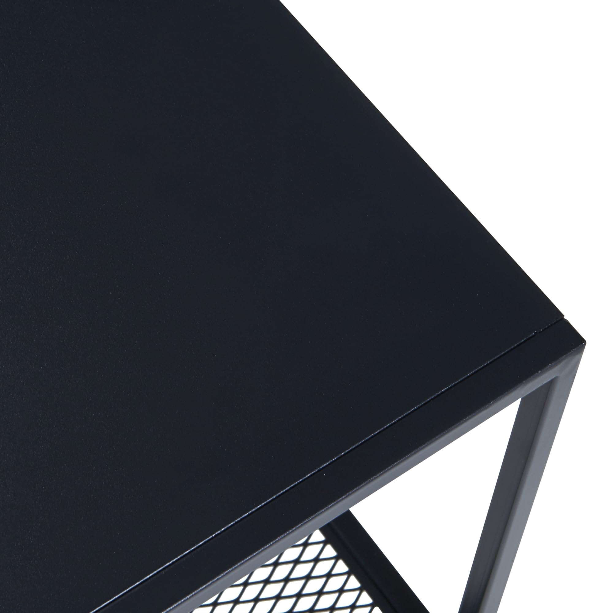 Tavolino Laterale Cubico In Acciaio Nero Opaco - 2 Piani, Design Industriale Moderno, 51x51x51 Cm, Per Divano O Letto