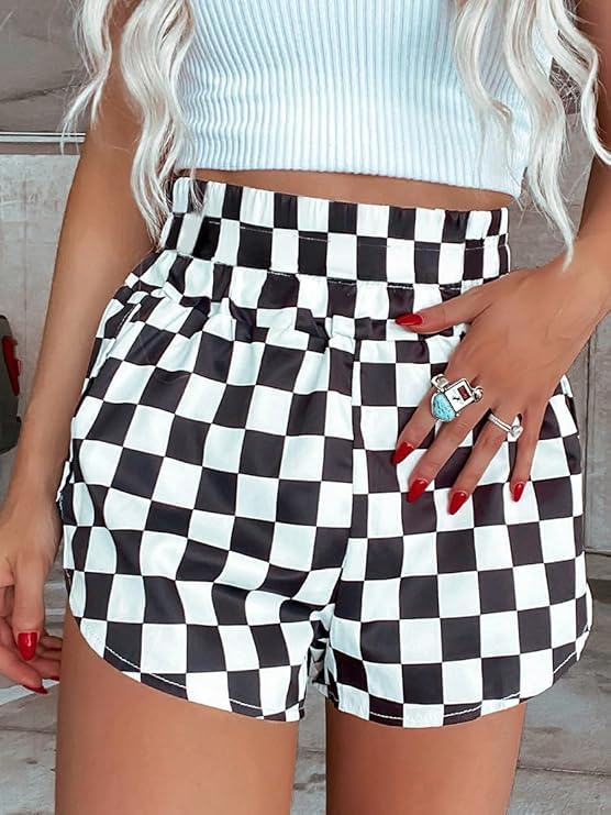Women's Checkered Shorts Elastic Waist Gingham Pajama Lounge Sleep Y2K Plaid Pj Shorts 2025 Summer Beach Bottoms2