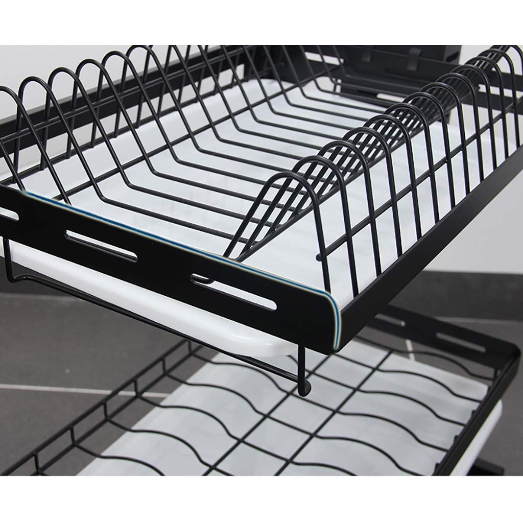 Negro 201 Rack de Desagüe de la Rejilla de la Rejilla Del Plato de Cocina de Acero Inoxidable 201 con Jaula de Palillos, 3 Ganchos - 2 Capas / 3 Capas./2 Capa