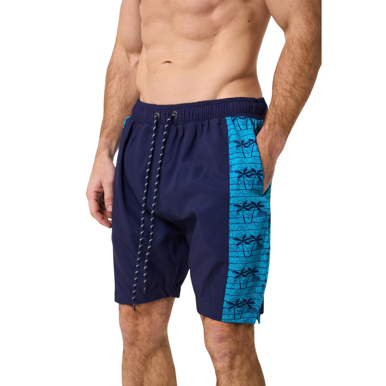 Kam Palm Print Mens Swim Shorts Stretch Trunks Lightweight Holiday 2XL-8XL 3020 (UK, Alpha, 5XL, Regular, Regular) Navy