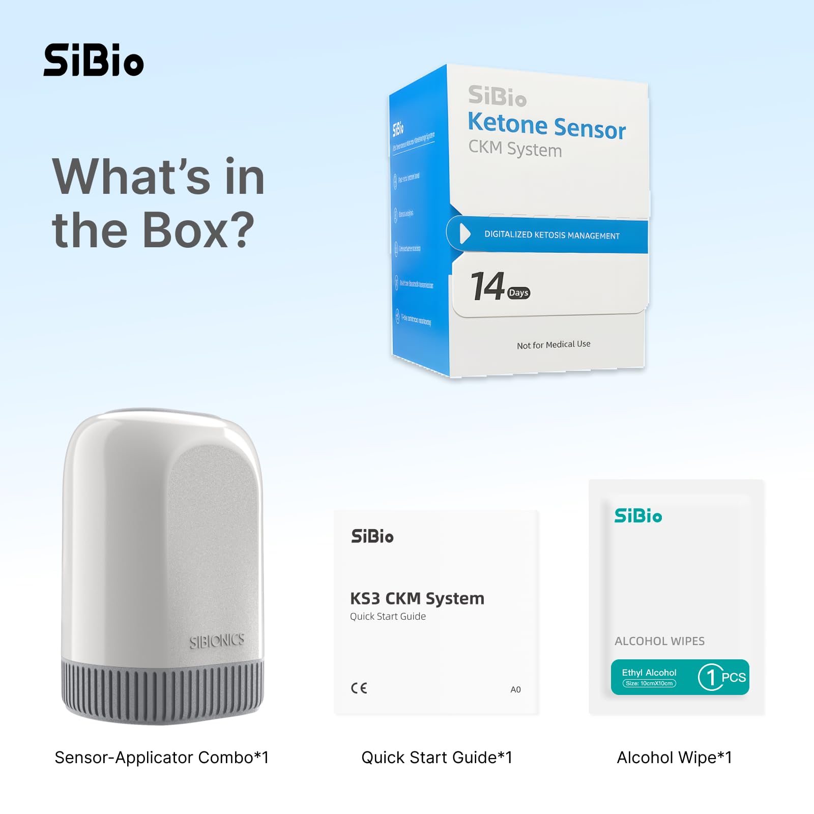 SIBIO KS3 Kontinuierliches Keton-Monitoring (CKM), 14-Tage Wearable-Sensor zur präzisen Ketose-Überwachung, professionelles Echtzeit-Tracking für ketogene & Low-Carb-Diäten, kompatibel mit iOS/Android
