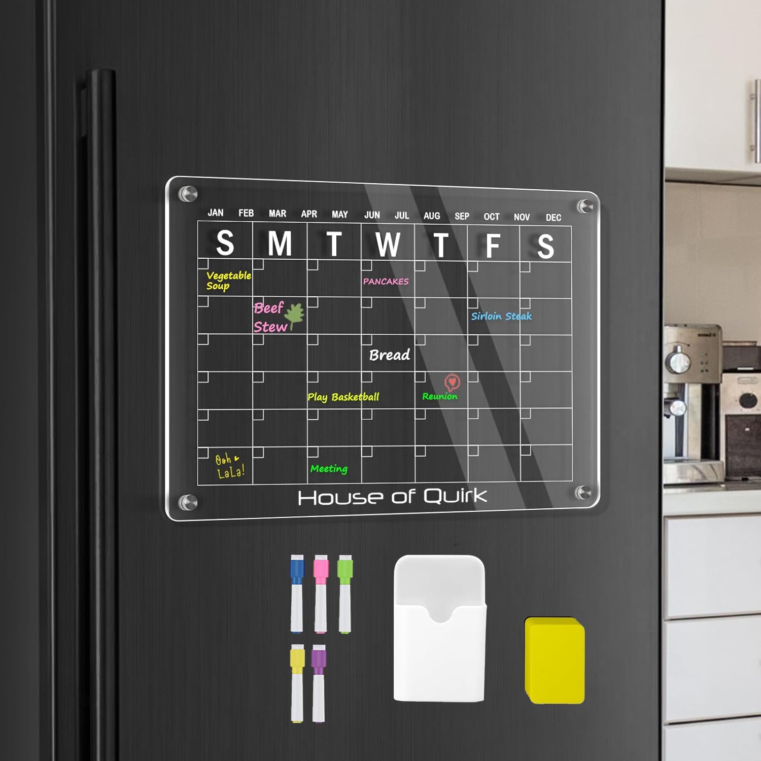 House of Quirk Acrylic Calendar for Fridge, Monthly Clear Acrylic Magnetic Dry Erase Board for Refrigerator, Stronger-Magnetic Reusable Fridge Planner (40 x 30 cm)-image-28