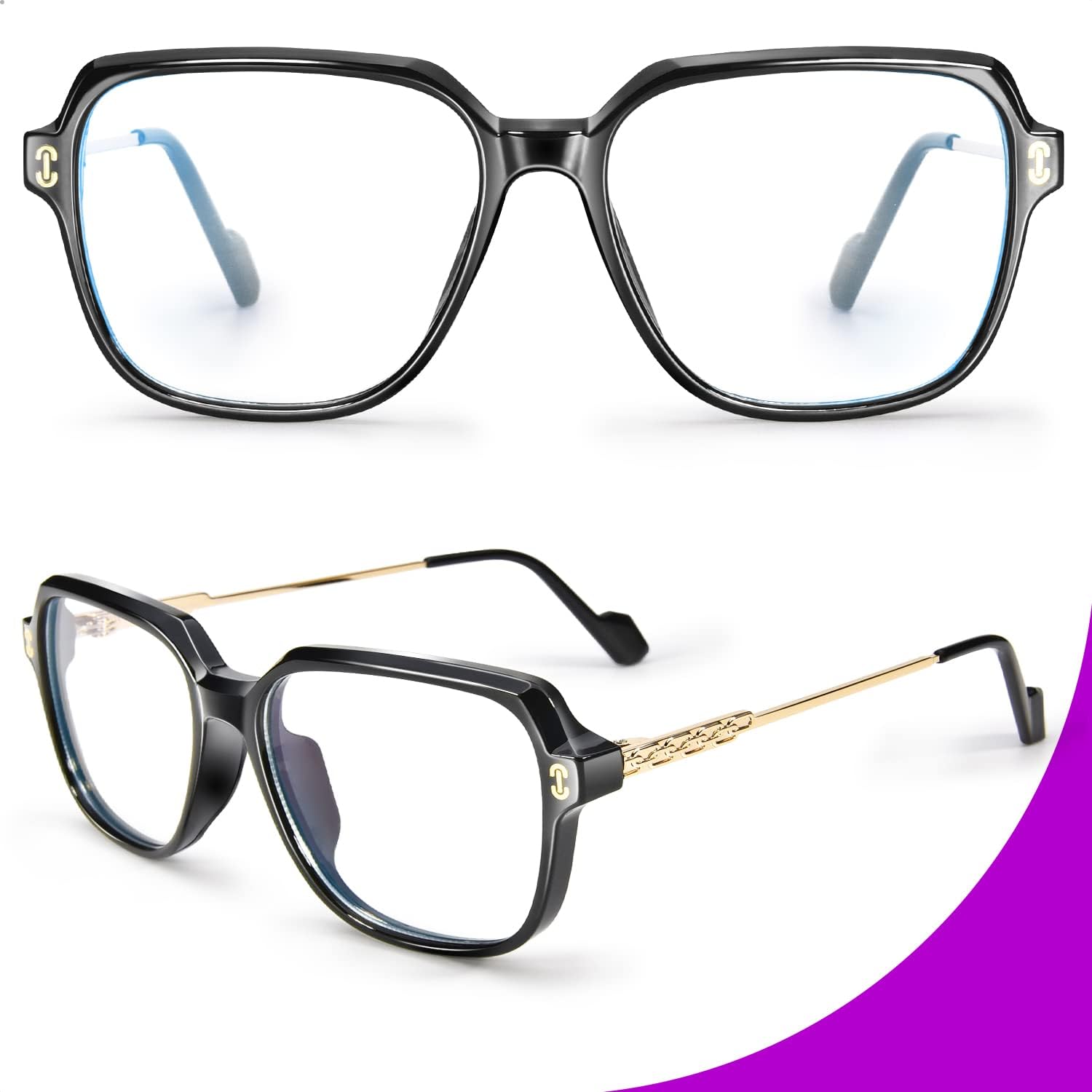 VISOONE - Gafas de bloqueo de luz azul de gran tamaño con marco cuadrado TR90 y patillas de metal para mujeres y hombres REMY