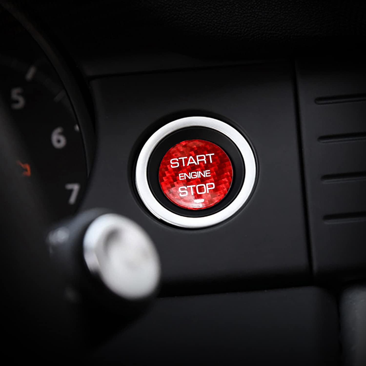 Carbon Fiber Engine Start Stop Button Cover Trim For Land Rover, Ignition Starter Sticker For Land Rover Discovery Sport For Range Rover Evoque Velar - For Concave Button - Red