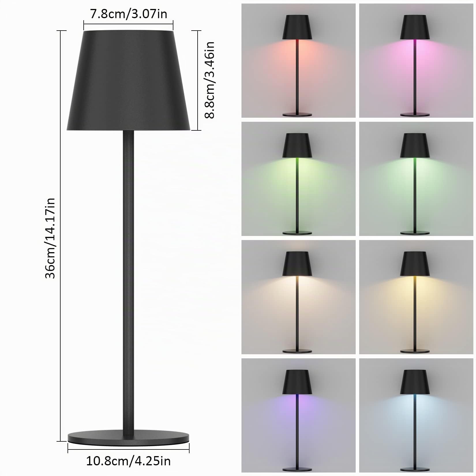 K-Bright 2 piezas Regulable LED Lámpara de mesa inalámbrica, Recargable Luz cálida Color y Atenuación RGB Impermeable IP54, Escritorio Iluminación Interior para Exterior Negro