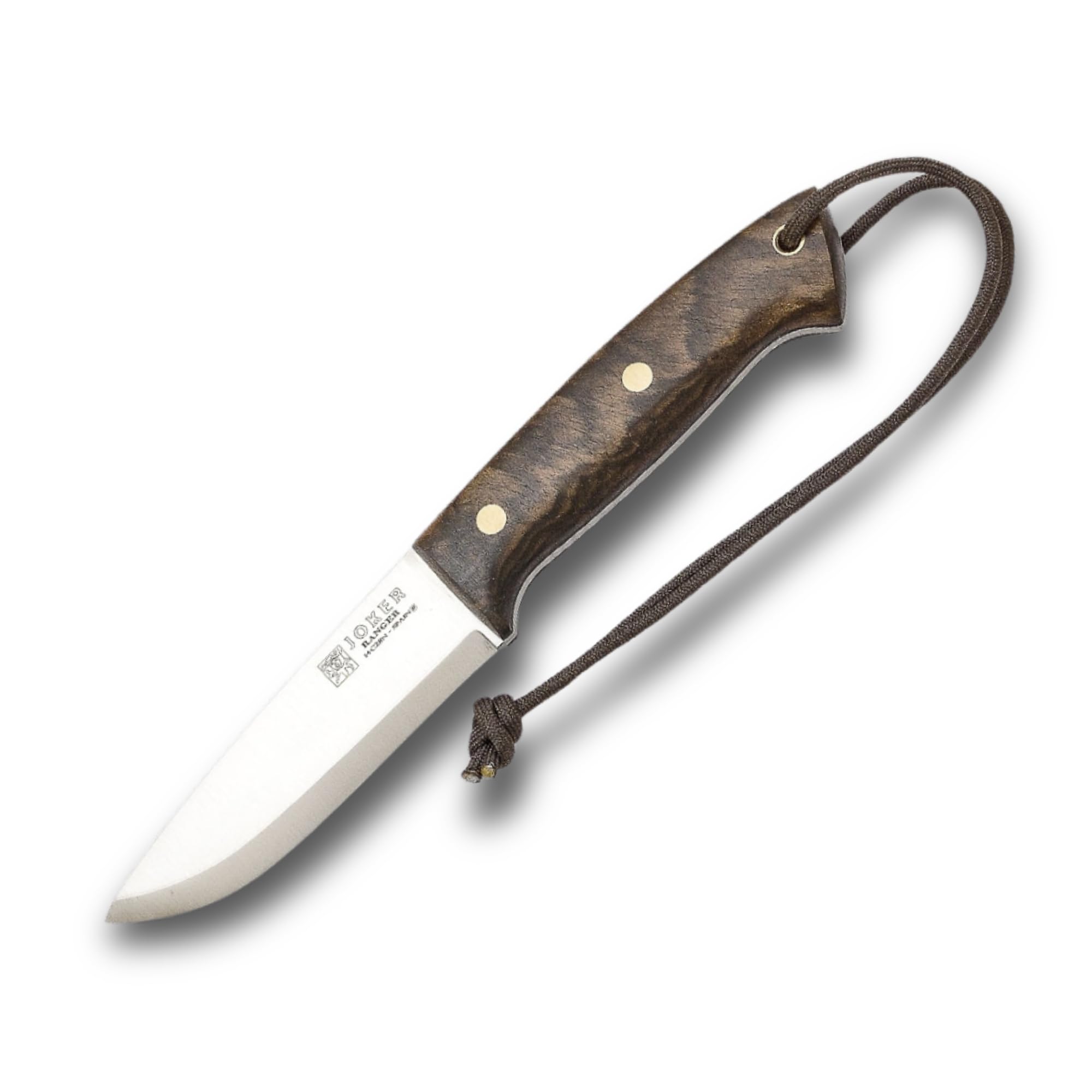 Joker CN143-P Jagdmesser Ranger – 11 cm Klinge, Walnussholzgriff, braune Lederscheide mit Feuerstahl – Outdoor-, Angel-, Jagd- und Campingmesser