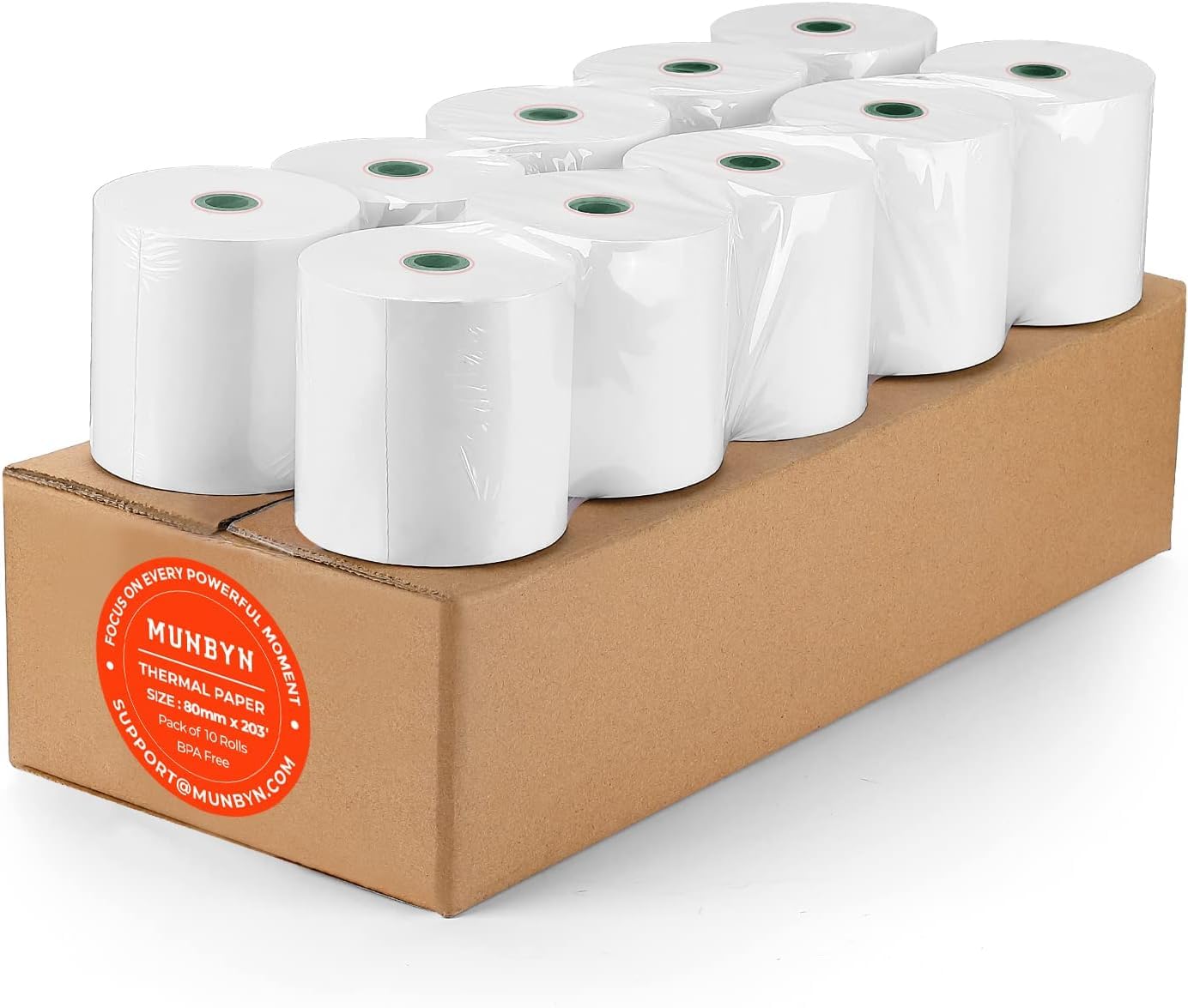 MUNBYN Premium Thermal Till Roll 80mm x80mm x80M – 65g/m² Thick Receipt Paper, Receipt Paper Work for Epson, NetumScan Receipt Printer Square POS Register, FSC-Certified & BPA-Free (10 Rolls)