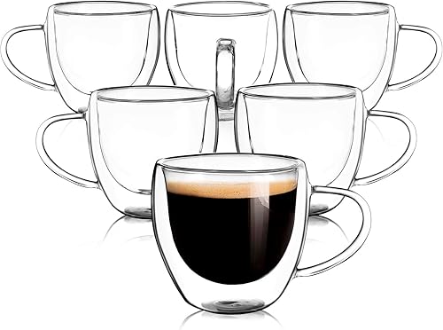 Miniatura 8 de Juego de 2 tazas de café redondas con aislamiento de doble pared de vidrio transparente, tamaño mediano, 12 onzas, la mejor taza de café