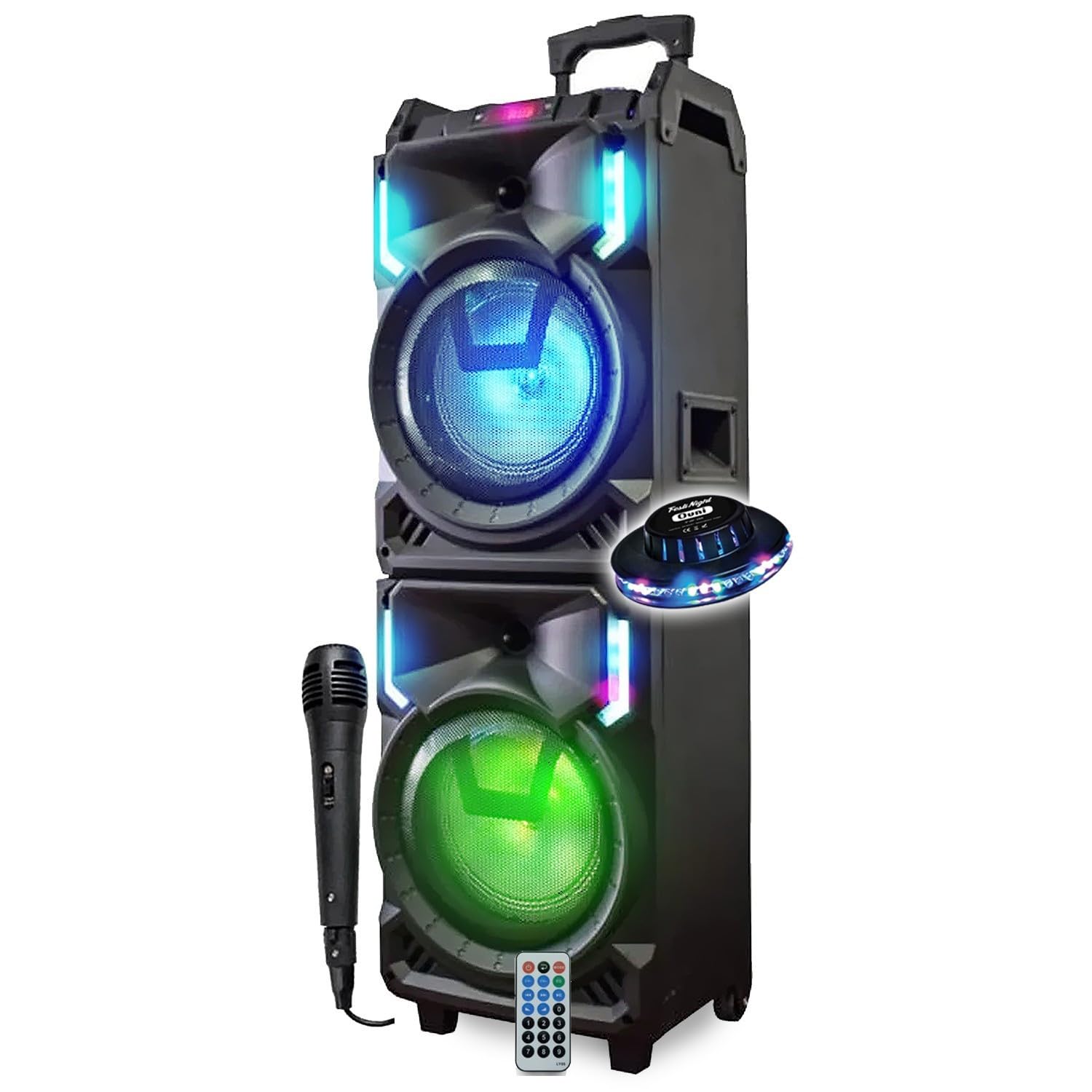INOVALLEY Mega Lautsprecher für unterwegs, 800 W, MS01XXL-N mit USB, Bluetooth, LED-Effekte, Mikrofon Sono Karaoke DJ, Trolley, LED, UFO