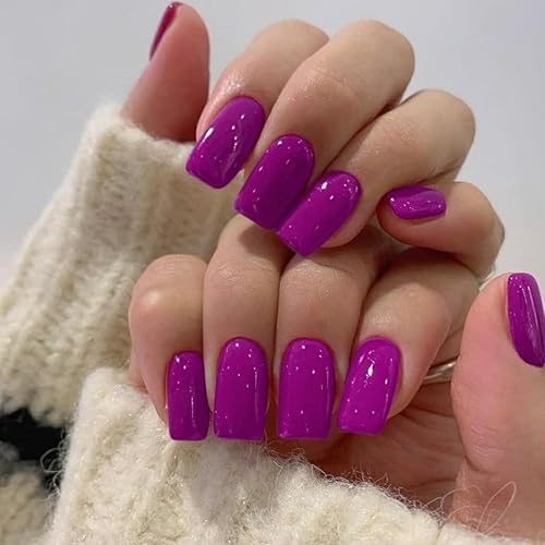 Miniatura 25 de Uñas postizas a presión color rosa bebé, uñas postizas cuadradas medianas con pegamento en uñas de longitud media, uñas acrílicas cortas con rosado