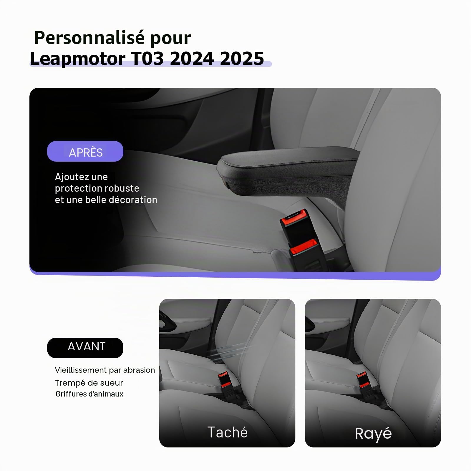 LUWU Compatible avec Leapmotor T03 2024 2025 2026 Accoudoirs de voiture T03 Console centrale Boîte de rangement avec grand compartiment de rangement et porte-gobelet Leap Moteur T03 Accessoires