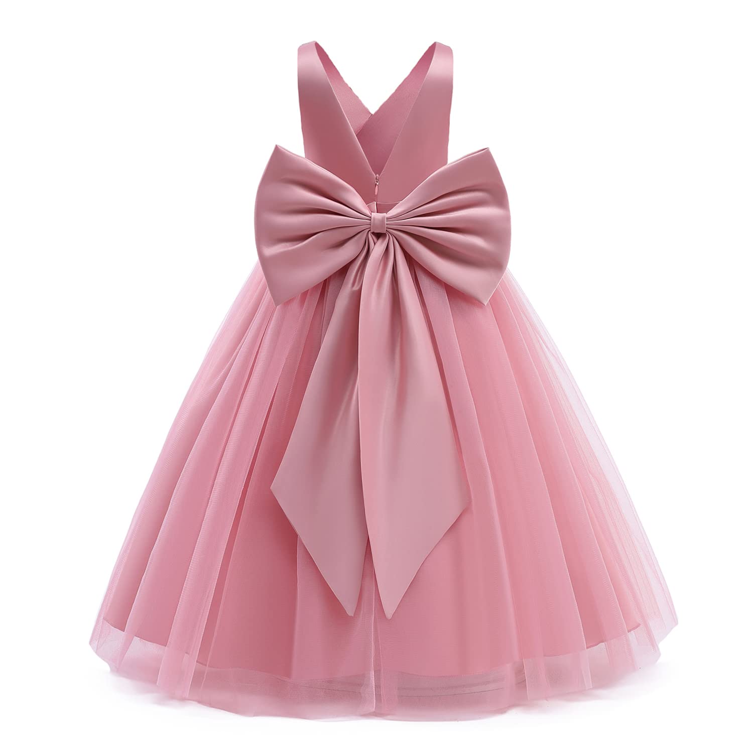 NNJXD Vestido de Desfile de Fiesta de Boda para niña de Las Flores Vestido Largo Formal sin Espalda
