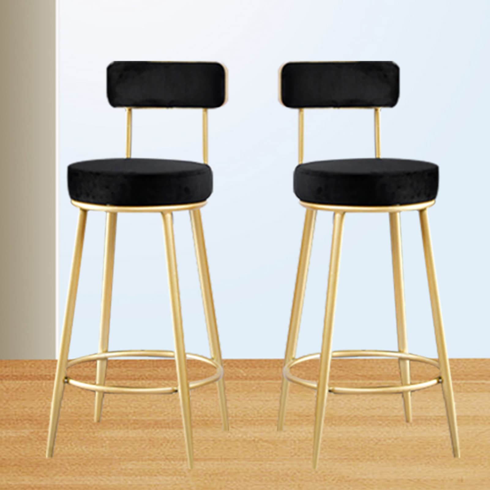 Tabourets de bar 65 cm velours lot de 2 chaises comptoir nordique dossier pied