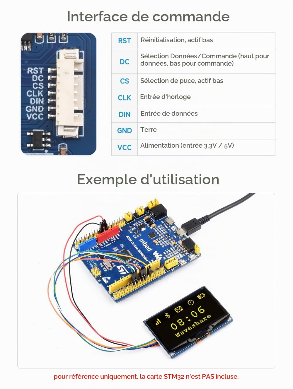 Waveshare 2.42inch OLED Display Module Panel 128×64 Resolution SPI / I2C Communication White Color Version Compatible with Raspberry Pi Jetson Nano