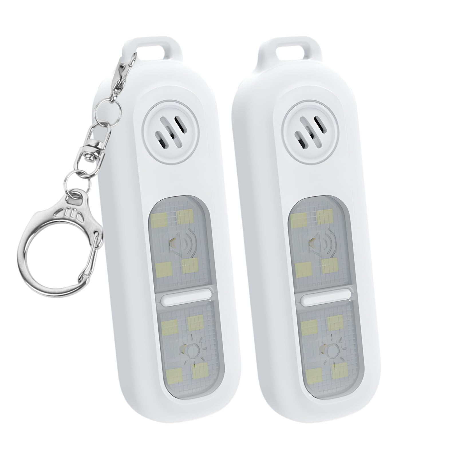 Defensa Personal Alarma, 130dB con Luz Estroboscópica, Recargable, Alarma Personal para Mujeres Adecuado para Carreras Nocturnas/al Aire Libre/Llamadas de Emergencia, Blanco 2 Packs