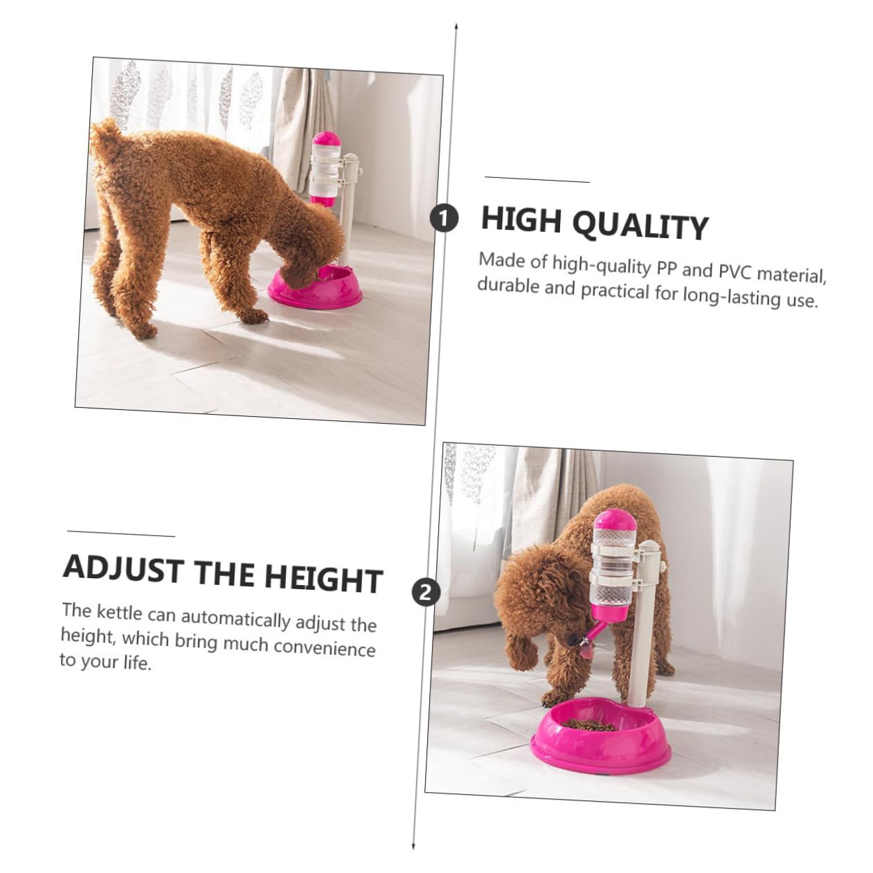 NOLITOY Dispensador de Agua Automático para Mascotas Comedero Ajustable de Altura Material PP y PVC Duradero Desmontable para Limpieza Fácil Bebedero y Comedero 2 1 Color Rosa Fucsia