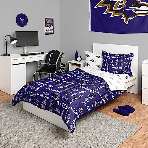 Foco Baltimore Ravens - Juego de Cama de 5 Unidades (edredón, Parte Superior, sábana encimera y 2 Fundas) - Individual